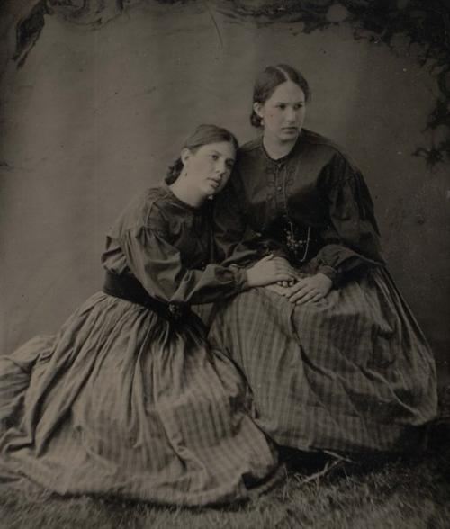 Miss Domowicz (right) with her sister (left) at a Civil War Reenactment, circa 2000. Tintype taken by John Coffer.  