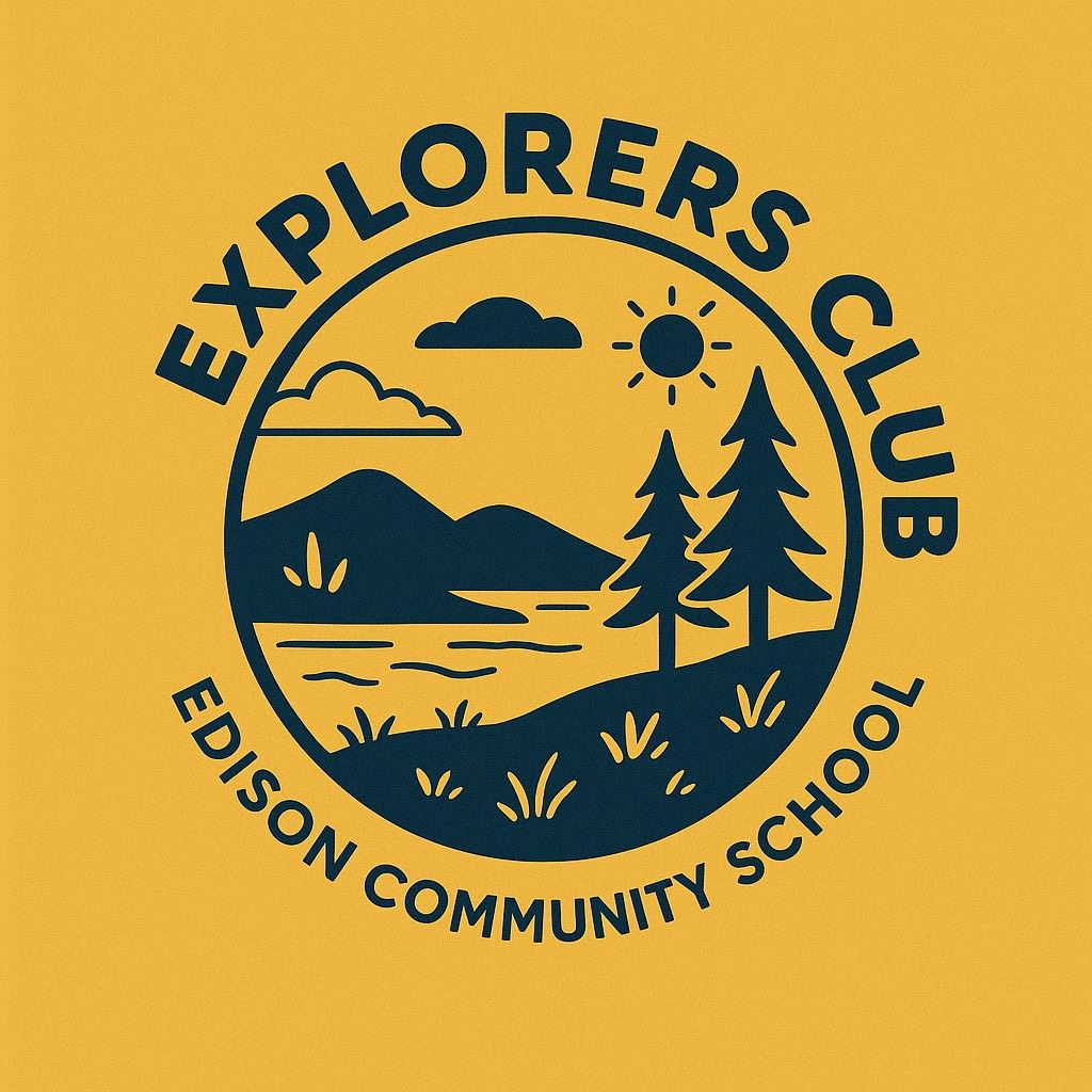  it is nature picture with trees and river with dark blue and yellow and says Edison school 