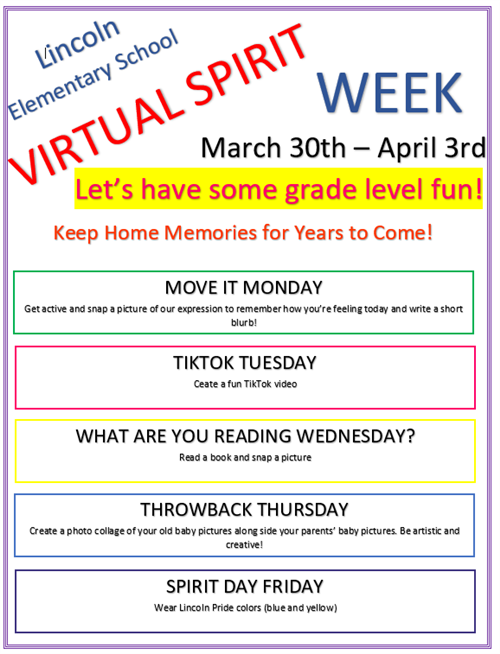 Virtual Spirit Week Virtual Spirit Week