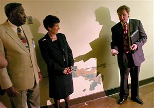 Photo of, left to right, Johnny Harris, Ina Fisher, and James Barker