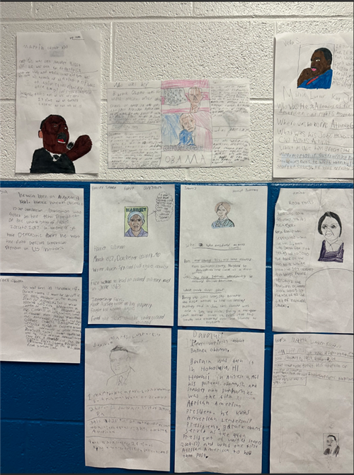 Display showing posters students created about Black politicans.