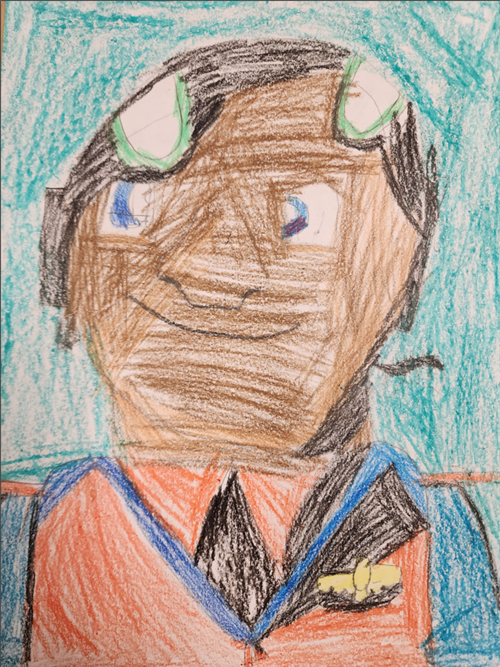 Child's drawing of a Tuskegee Airman.