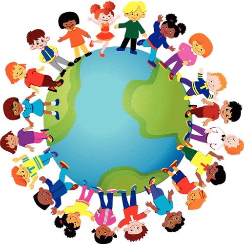 A Picture of children of all races holding hands on a globe