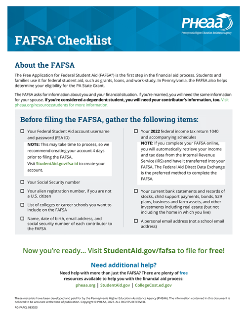 FAFSA checklist