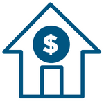  line drawing of a house with the dollar sign symbol in roof area