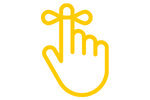Line graphic in yellow of a hand with one raised finger with a string tied around the finger 